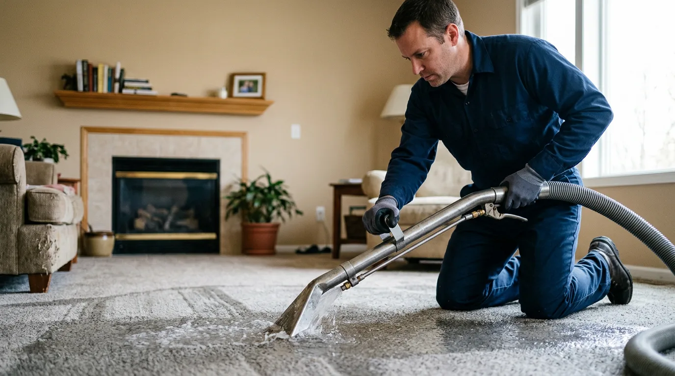 Water damage restoration technician working near Radom, IL